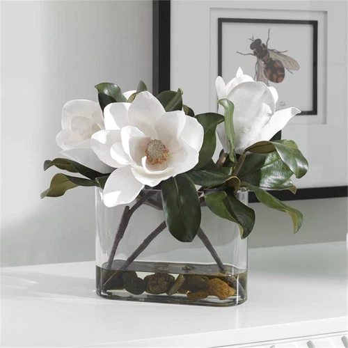 Uttermost Middleton Glass and Stone Magnolia Flower Centerpiece in Clear - Picture 2 of 6
