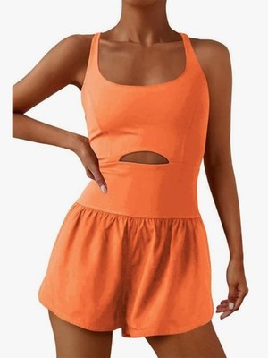 NOWT Women's Activewear omper One Piece Cut Out Crisscross Straps Pockets Medium