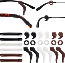 Benvo 12 Pairs Eyeglasses Retainers Silicone Glasses Small, Black+clear+brown 