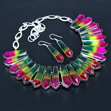 Multi Tourmaline Gemstone 925 Sterling Silver Jewelry Necklace+ Earring VJ 1442
