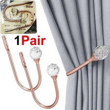2 x Metal Crystal Curtain Holdback Set Wall Tie Backs Hooks Hanger Holder silver