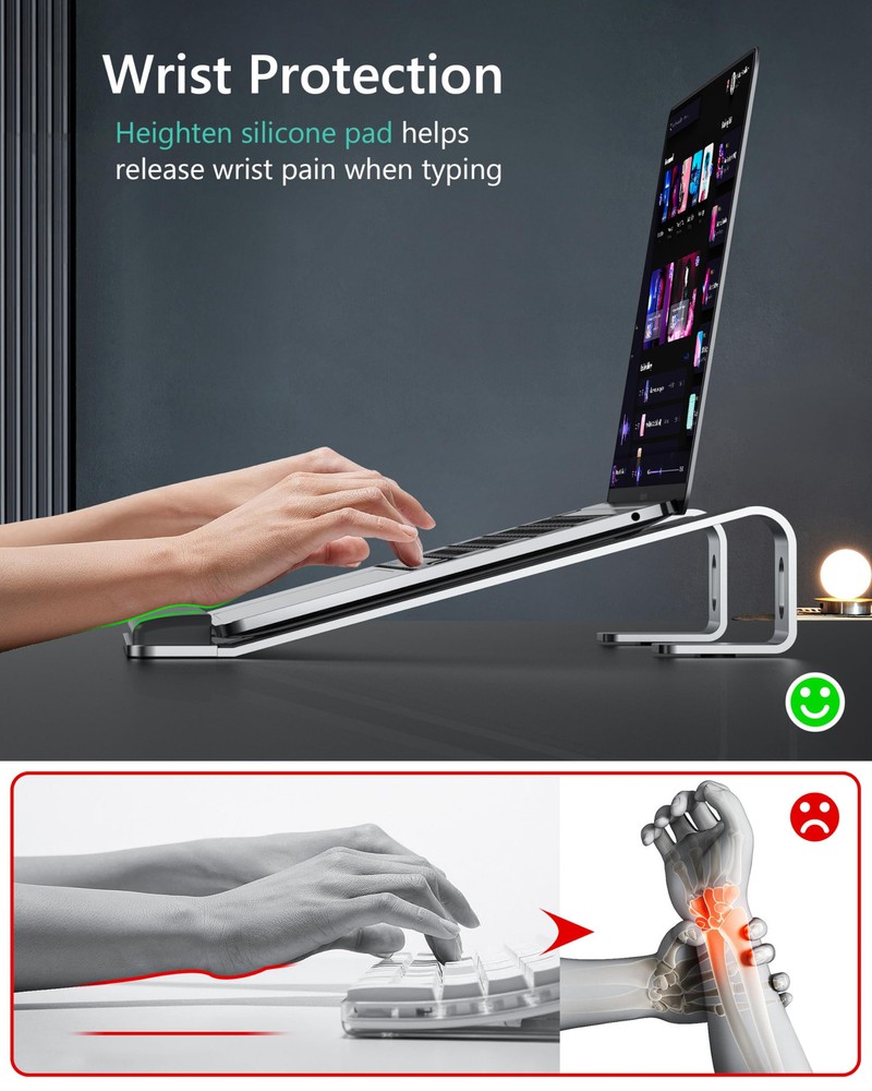 Adjustable Aluminum Laptop Stand with Detachable Wrist Rest for Desk Use