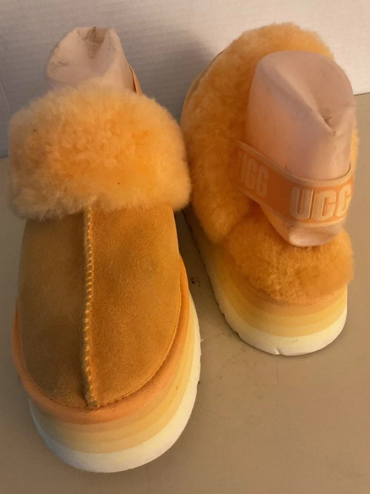 Ugg Women Orange Suede Sheepskin Platform Funkette Slippers Size 10 Euro 41 - Image 3 of 4
