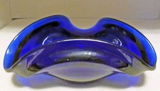 Vtg. 1920's 'Hazel Atlas' Depression Glass Triangle Ashtray Dish ~ Ritz Blue