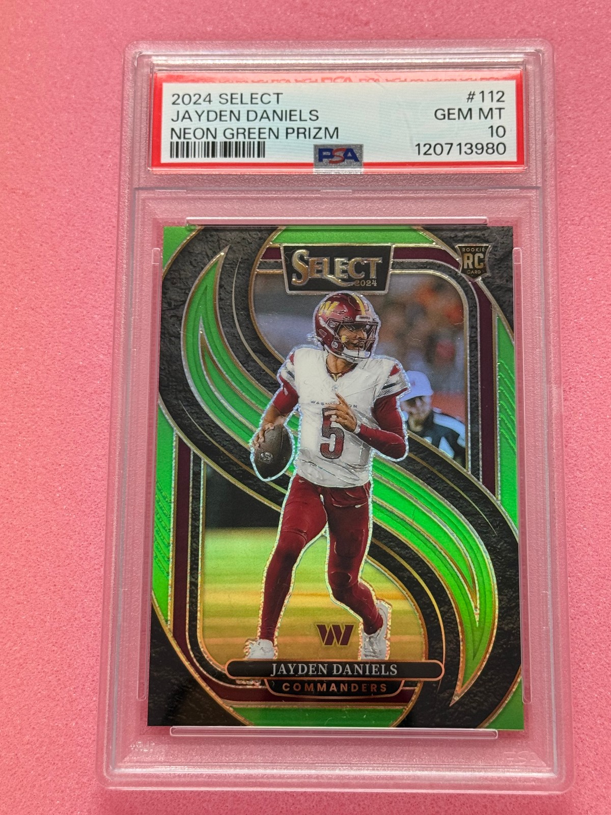 JAYDEN DANIELS PSA 10 2024 PANINI SELECT #112 ROOKIE NEON GREEN PRIZM RC 36/49