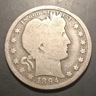 1894 Barber Quarter 90% Silver 90%
