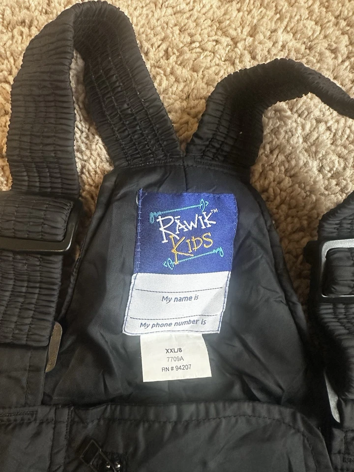 Mono con tirantes de nieve Rawik para niños talla XXS/8 negro pantalones de nieve correas ajustables con solapa Foto 2 de 4