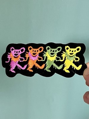 Grateful Dead Iron On Patch Dancing Bears Pink Orange Green Yellow Embroidered