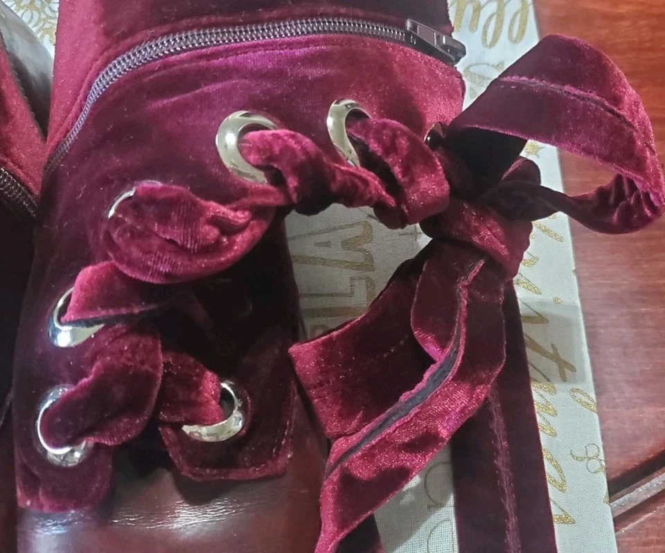 Botines Jeffrey Campbell Mujer Cremallera Lateral Tacón Bloque Terciopelo Rojo/Fushia Talla 10 Foto 2 de 4