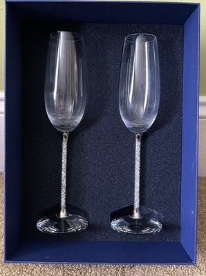 Swarovski Crystal Toasting Flutes Set Of 2 Champagne Crystal Stem #255678