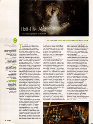 Half-Life Alyx Valve VR Game Magazine Print Ad Review Page 2020 Gaming