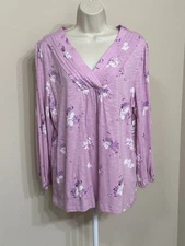 Style & Co Women’s Pink Floral Print V-Neck 3/4 Sleeve Comfort Soft Blouse L