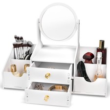 Wooden Makeup Organizer   Countertop Makeup Organizers with Mirror, Drawers  ...