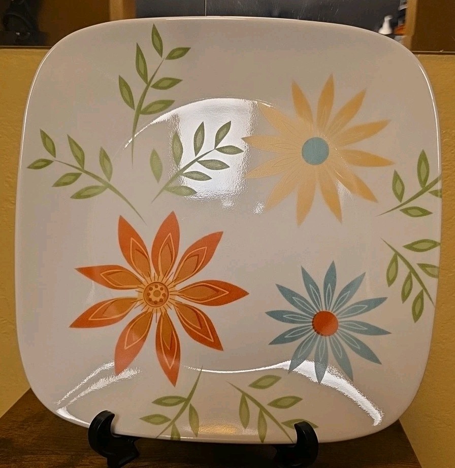CORELLE Corning Vitrelle 3 HAPPY DAYS Flowers 10.5 Sq DINNER