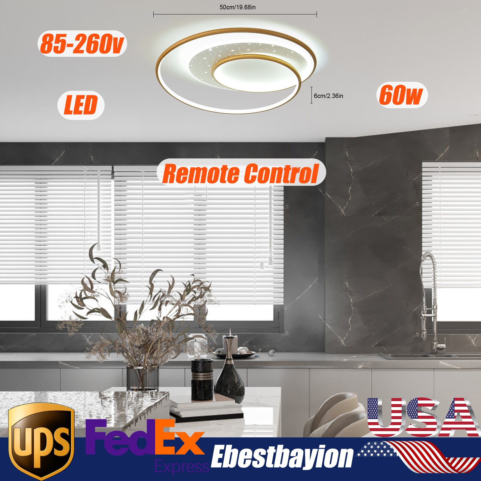 Modern Dimmable 51W LED Ceiling Light with Remote Flush Mount