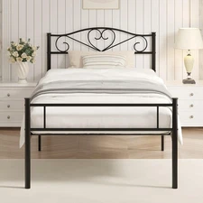 14 Inch Twin Size Metal Platform Bed Frame with Headboard and Footboard, Heav...