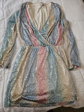 Fashion Nova Pink Blue Sequin Mini Dress Party Clubwear