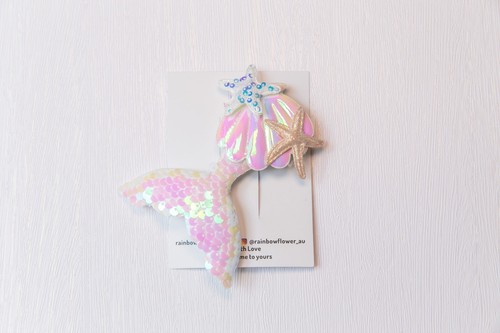 BIG Sequin Mermaid Tail Hair clip baby toddler girl sequin shell hair party gift - 第 8/18 張圖片