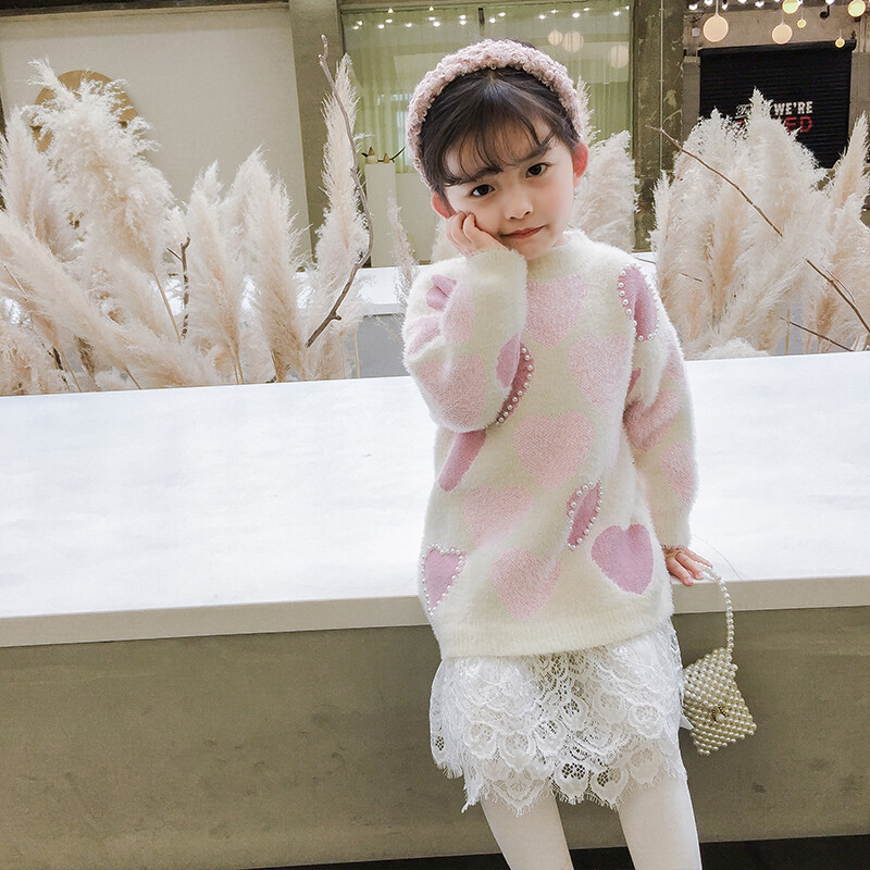 Kids Heart Jumper Dress Splice Lace 