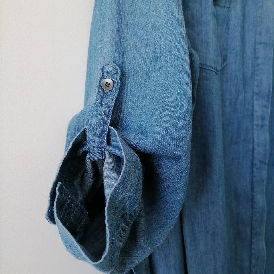 Motherhood Women's Blue Roll Tab Sleeve Denim Midi Shirtdress Maternity Size 1X - Image 4 of 4