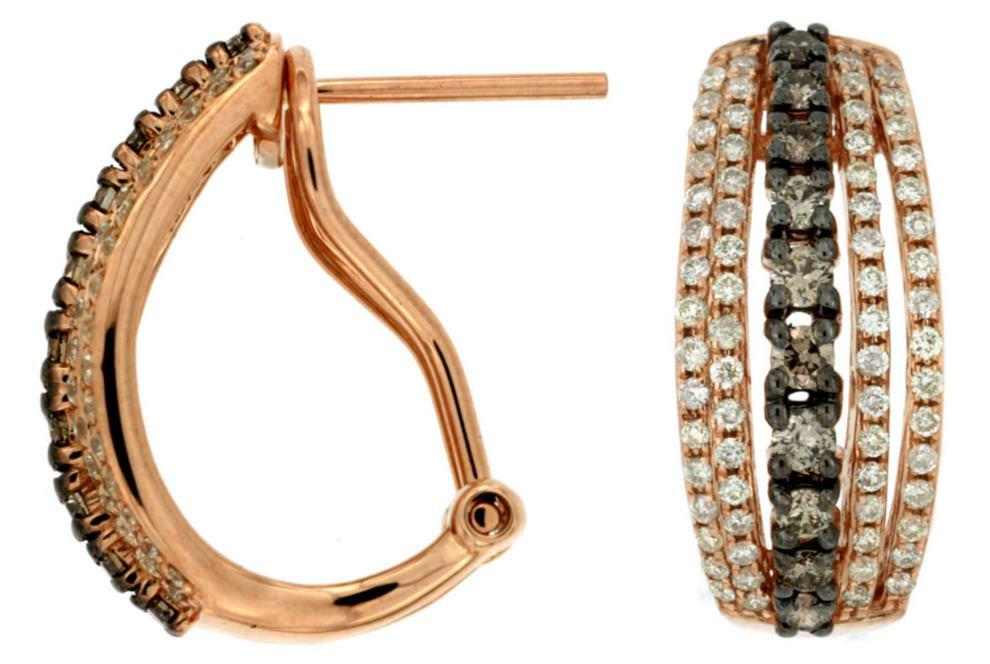 AMPI ORECCHINI PENDENTI CLIP ON AMPI DIAMANTI BIANCHI E MOKA ORO ROSA 14KT MULTI FILA