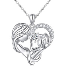 Sterling Silver Mother Child Forever Love Heart Pendant Necklace Mother Gift A6