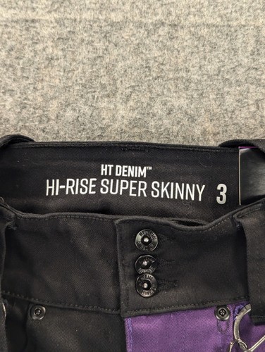 Hot Topic Denim Jeans 3 Women's Purple Black Suspenders Hi-Rise Super Skinny - Picture 3 of 13