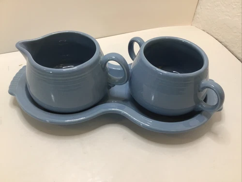 Vintage FIESTA WARE HLC Periwinkle Blue Cream And Sugar Tray Set No Lid.