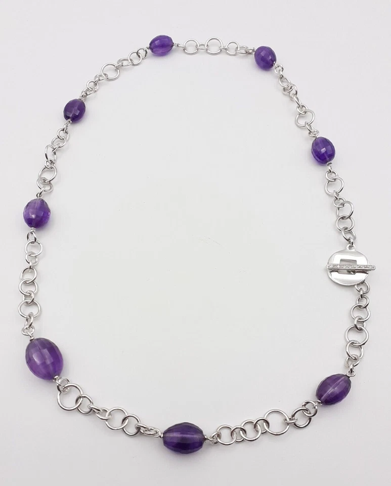Collana ametista argento 925 diamanti gioiello donna catena artigianale - Immagine 4 di 4