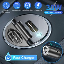 Dual USB Type-C PD QC Car Phone Charger 30W 4.8A Vehicle Super-fast Charging