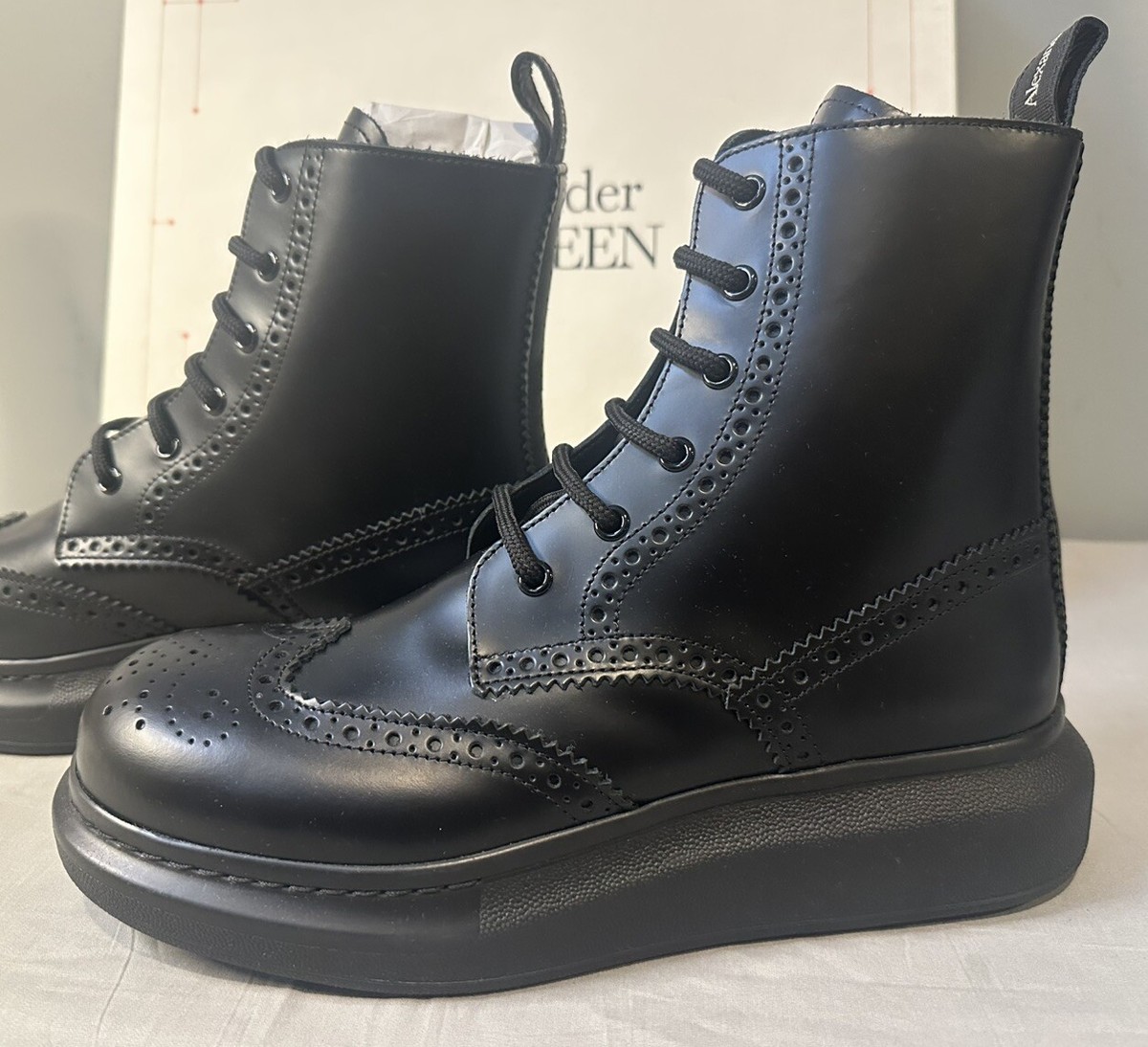 ALEXANDER MCQUEEN Hybrid Brogue Leather Combat Boots Black Sz 43/US 10 $780 Alexander McQueen Womens Leather Ankle Combat Boots – Bluefly main image 4