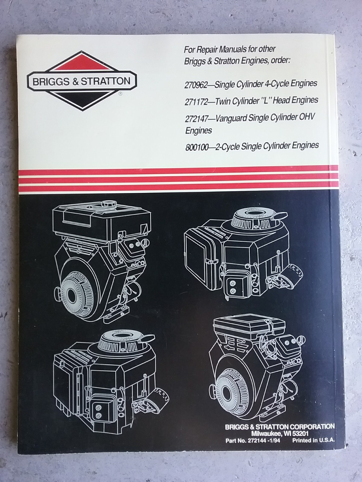 Buy Briggs & Stratton 272144 V2 Overhead Valve Repair Manual online | eBay