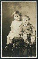 RPPC Adorable Lil Girl  Baby Brother Button Shoes Antique Real Photo Postcard