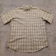 LL Bean Shirt Mens Large Trim Fit Green Plaid Short Sleeve Button Down Cotton