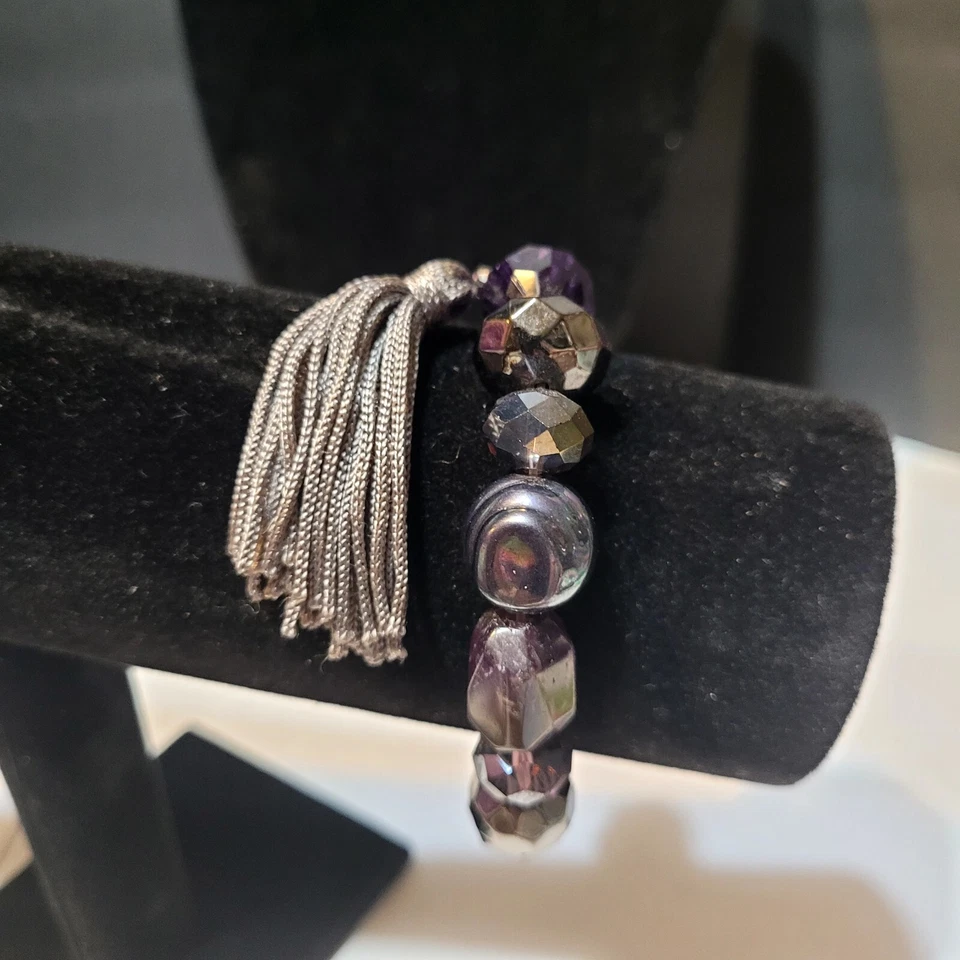 Chicos Purple And Silver Beaded Bracelet With A   Gray Tassle - Image 2 of 4