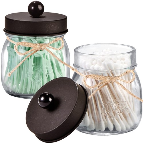 4 Pack Apothecary Jars Bathroom Organizers Qtip Holders for Cottons Floss Balls - Picture 6 of 7