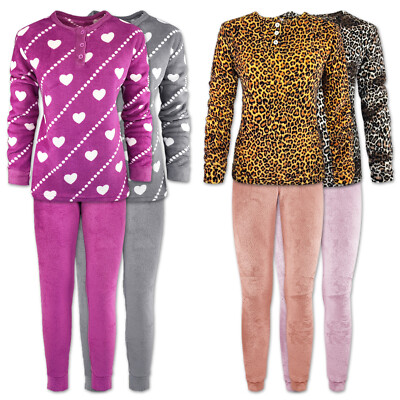 Pyjama Femme Hiver Chaud Laine Polaire Doux Divers Couleurs Noir