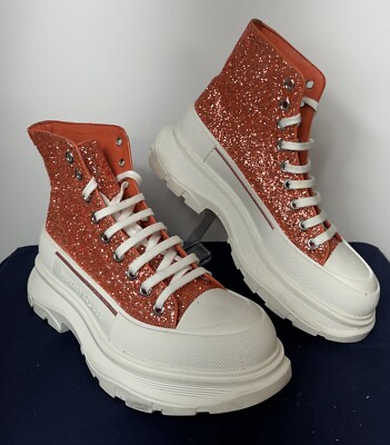Alexander McQueen Tread Slick Glitter High-Top Boots Rose Gold 41.5 EU/11.5-$750
