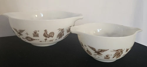 Pyrex Early American Cinderella Bowl 2 Piece Set 1962-1971 Made in USA 441 443