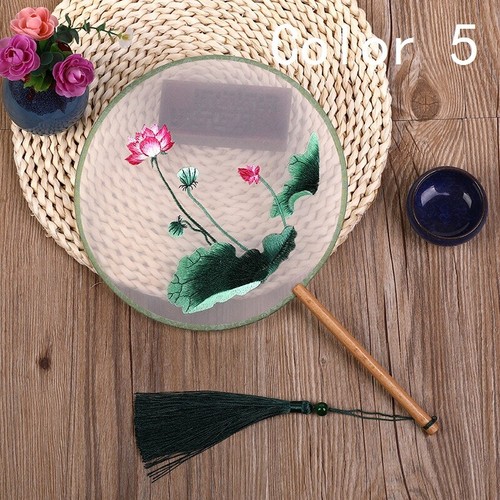 1PC Embroidered Round Circular Hand Fan Cosplay Dance Prop Chinese Vintage Style - Picture 6 of 26
