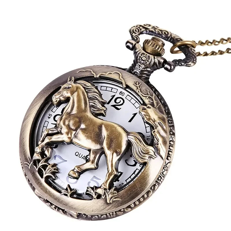Retro Horse Vintage Classic Bronze Pocket Watch Classic Flip