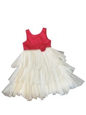 American Princess Girls Dress Red White Lace Rose Beaded 3 Tier Lace Size 8