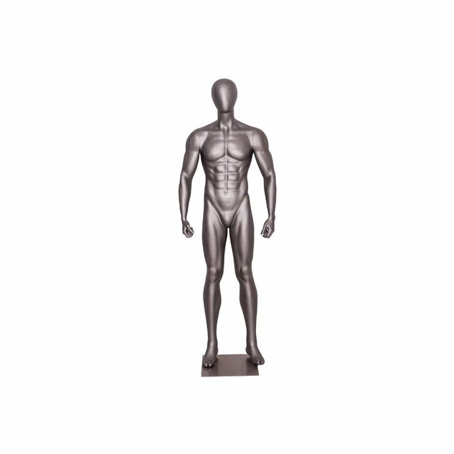 Male Adult Fiberglass Full Body Matte Gray Muscular Fitness Athletic