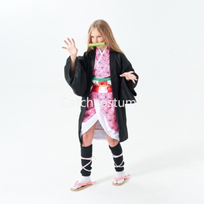 Costume Cosplay Kamado Nezuko - Kimono Complet Avec Perruque Pour Enfants Et Adultes, Halloween Et Fête