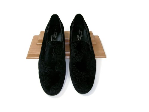 Herren Frederico Leone Schwarz Samt Smoking Jacquard Elegant Schuhe Größe 12 M Slipper - Bild 3 von 16