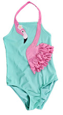 Gymboree girls 8 Green halter top one piece swimsuit with 3D pink flamingo