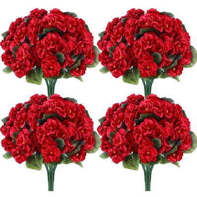Der Rose 6 Pack Red Artificial Geraniums Flowers for Outdoors UV Resistant Fa...