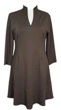 New Ming Wang Women Size SMALL Dress Brown Stretch Deco Crepe Funnel Neck NWT