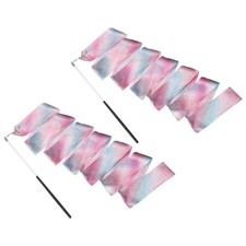 2 Pcs Dance Ribbons 78.7" Sparkly Gymnastics Ribbon Streamers Black Wand, Pink