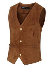 Boys Suede Sleeveless Suit Vest Western Vintage Cowboy 7-8 Years Brown
